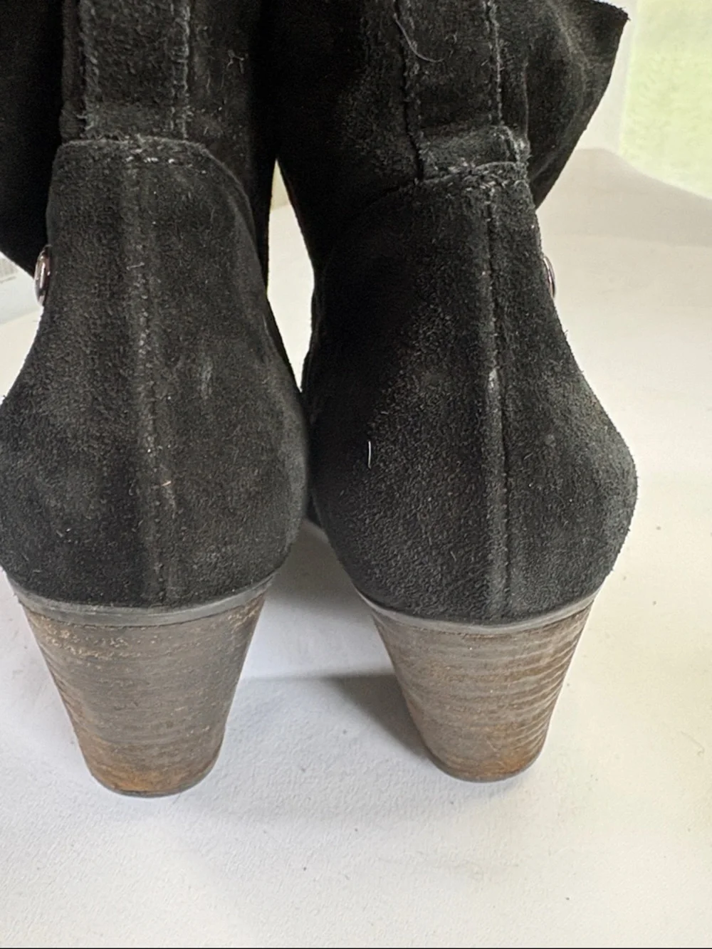 Paul Green Black Suede Ankle Booties with Stacked Heel 5.5